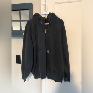 Carhartt Navy Blue quarter-Zip Hooded Sweatshirt with Drawstring